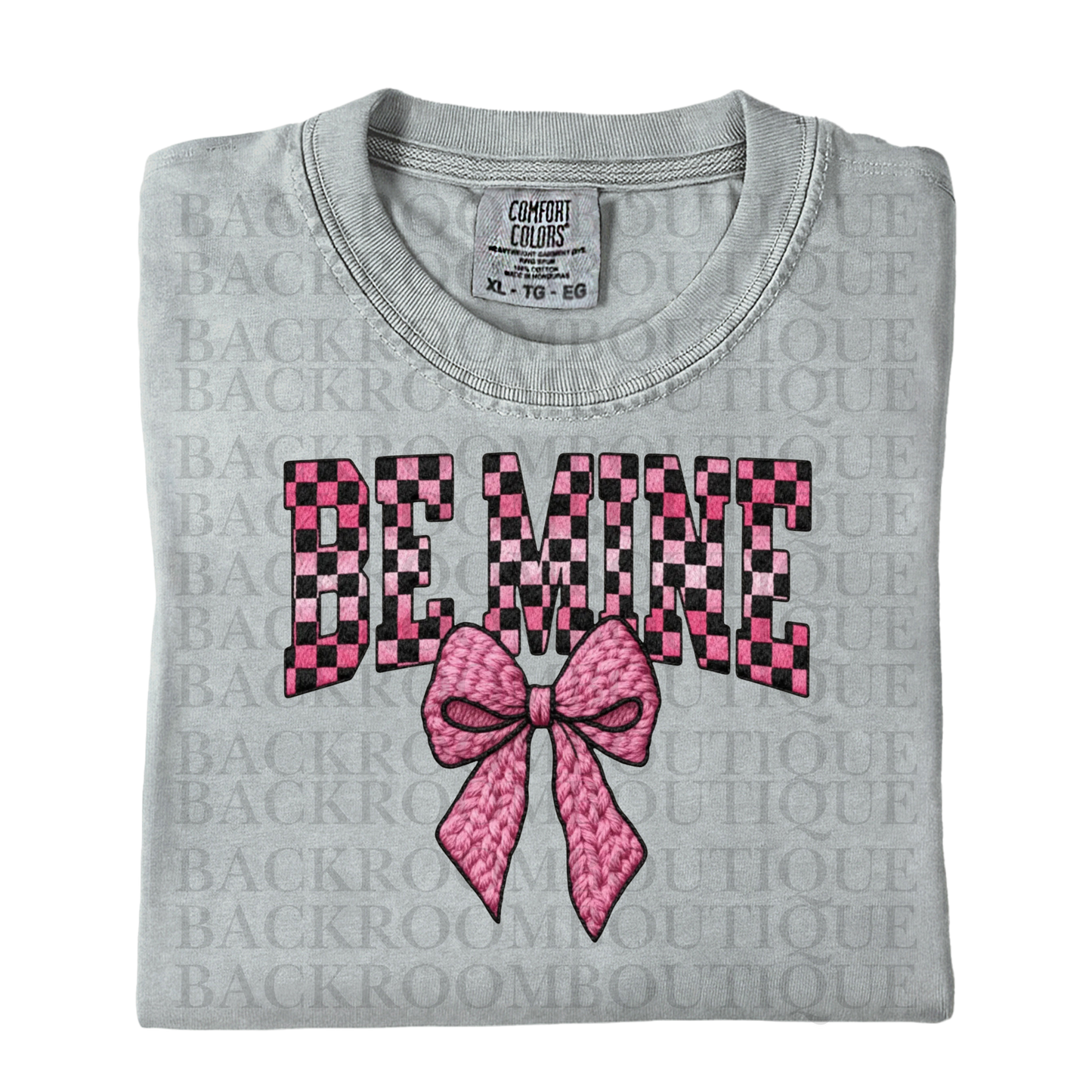 Be Mine Checkered Faux Fabric Bow T-shirt