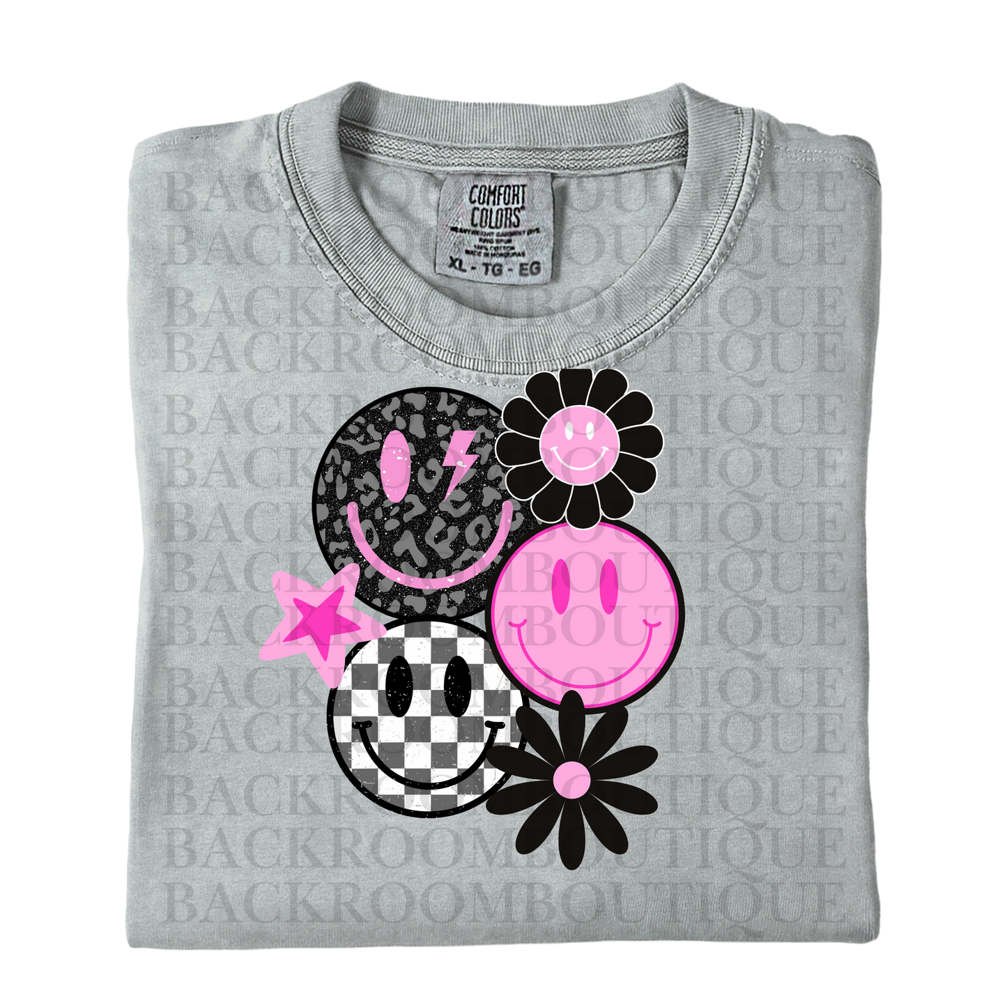 Retro Smily Black, Grey, Pink Tshirt