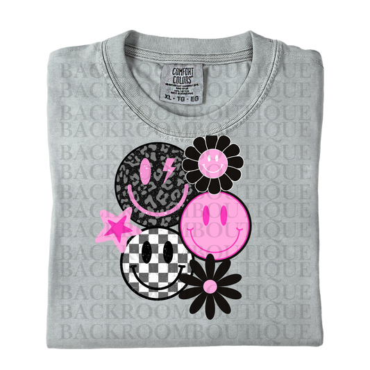 Retro Smily Black, Grey, Pink Tshirt