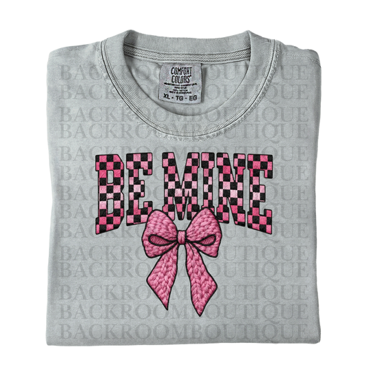 Be Mine Checkered Faux Fabric Bow T-shirt